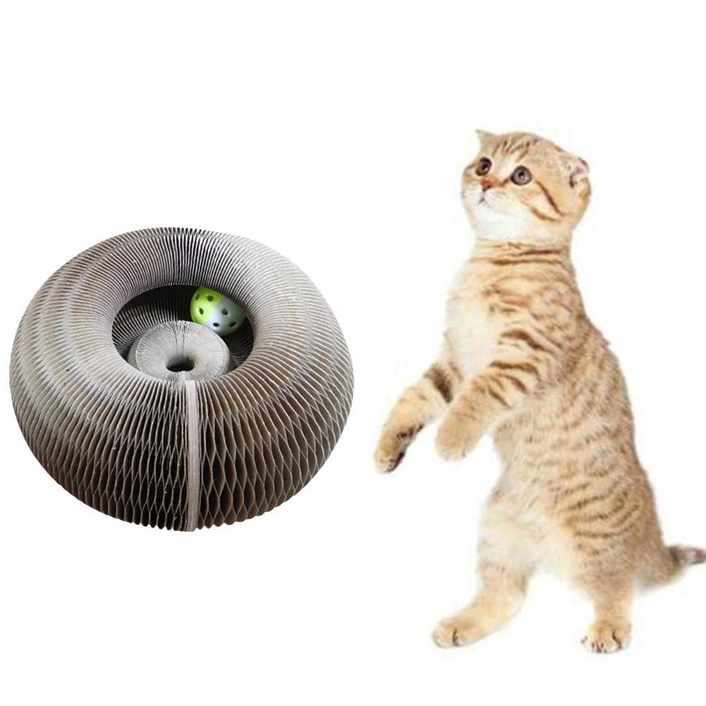 Magic Organ Foldable Cat Scratch Board Toy with Bell Cat Grinding Claw Cat Climbing Frame Round Corrugated Cats Interactive Toys