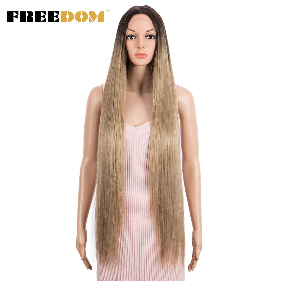 Synthetic Lace Wigs 38 Inch Long Straight Lace Wig Ombre Blonde Brown Pink Cosplay Wigs For Black Women