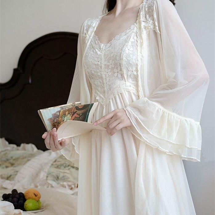 Sexy Womens Nightdress Lace Princess Nightgowns Slip Vintage Lady Sleepshirt for Women Spring Nightdress Autumn Pajama Sleepwear