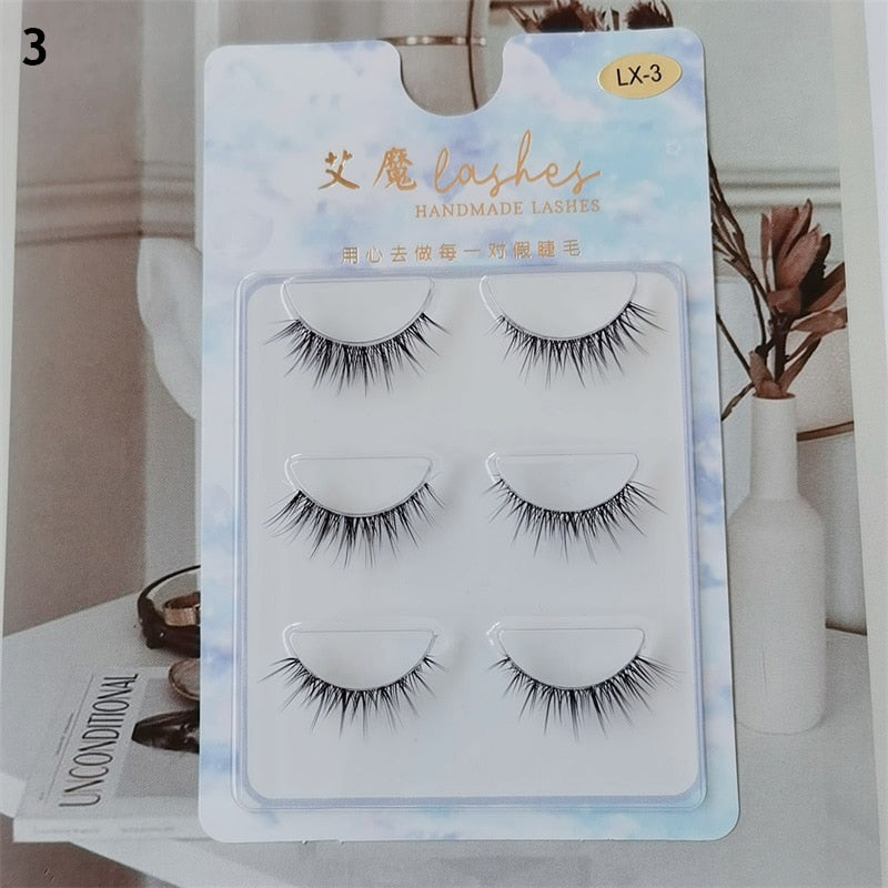 3pairs Mink Eyelashes Invisible Band Lash Extension Natural False Eyelashes Cross Cluster Fairy 3D Faux