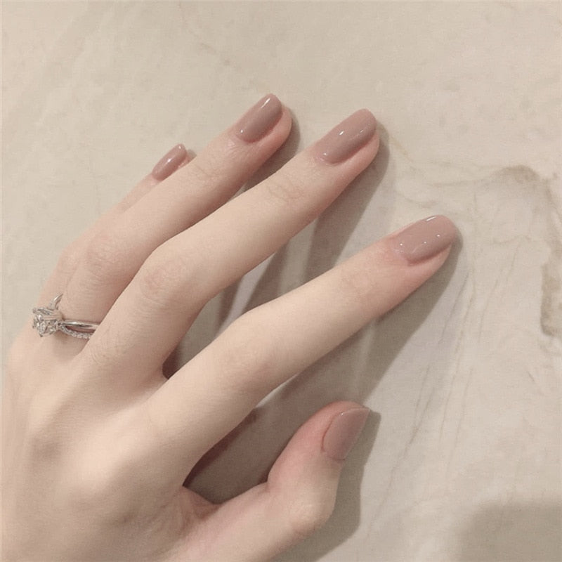 24pcs/Box Long Coffin False Nails Art Rose with Glue Wearable Nude Pink White Color Jelly Nails Tips Full Cover Press On Nails