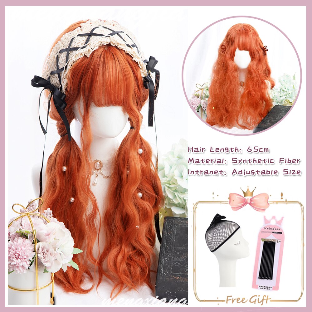 Cosplay Purple Blue High Gloss Bangs Synthetic Long Curly Hair Wig Lolita Women Heat-resistant Wig