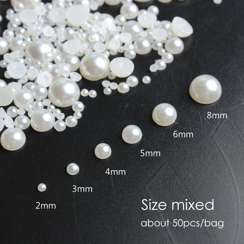 50Pcs 3D Nail Art Punk Silver Pearl Shape Gothic Design Luxury Charms Manicure Tips Rhinestones Decoration