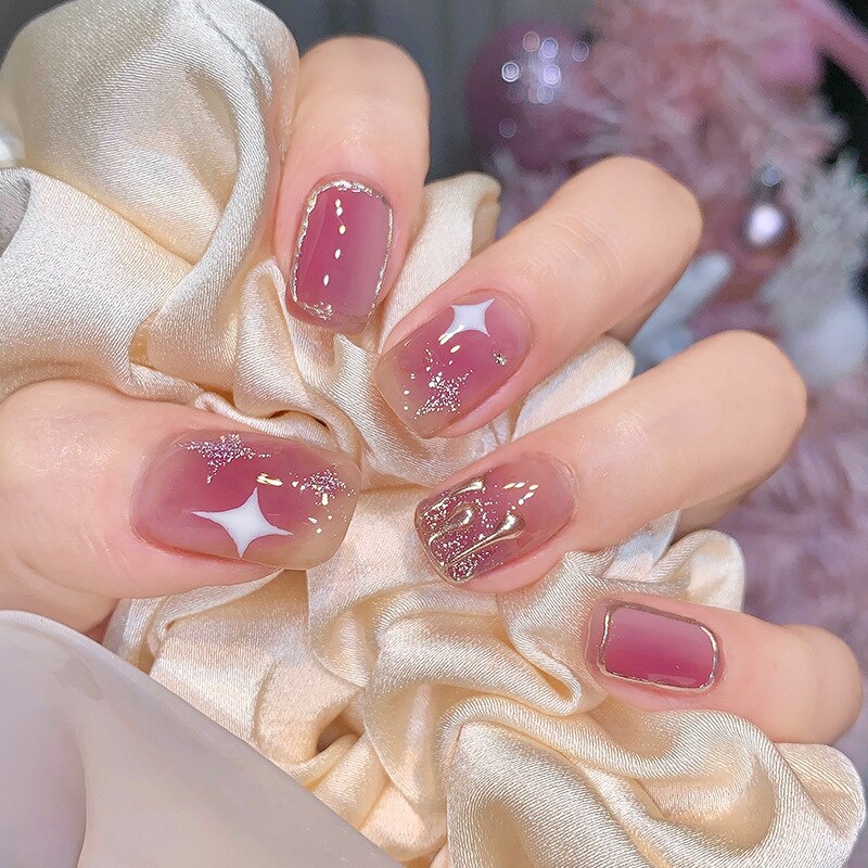 24pcs Wearable Pink Press On Fake Nails Tips With Glue false nails design Butterfly Lovely Girl false nails With Wearing Tools