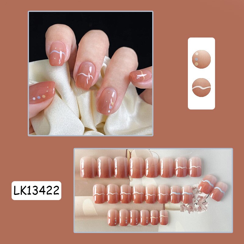 24pc Wearable Gradient fake Nails Nude pink natural Artificial Nails with glue coffin short ballet acrylic press on nails