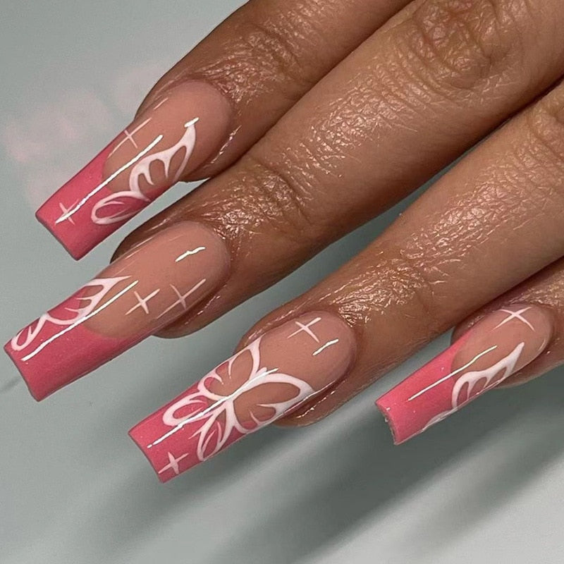 Fake Nails Heart Pattern Full Cover Fake Nails DIY Glue Press On Nails