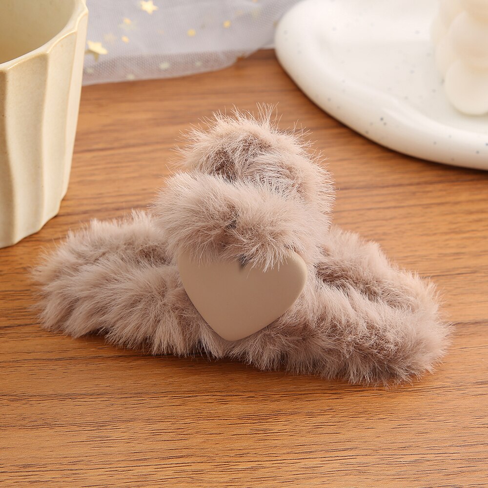 Cute Plush Heart Cartoon Bow Hair Claws For Women Girls Shark Hair Clips Hair Accesseries