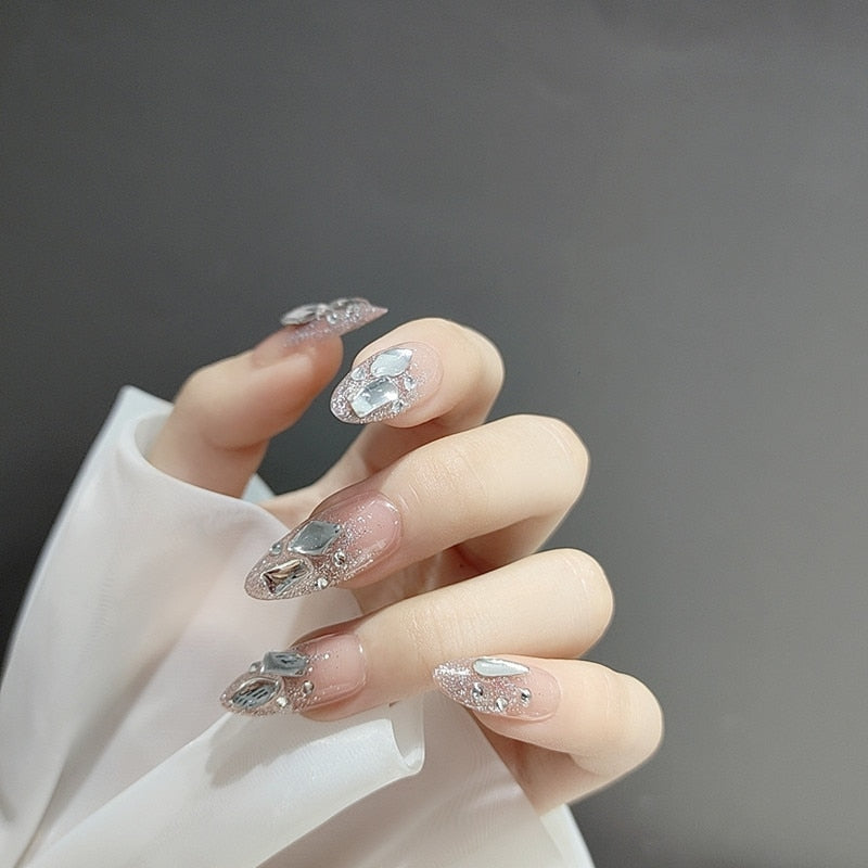 24pcs Rhinestone Design Fake Nails Shiny nail Decorations Press On nail Tips False Nail Patch