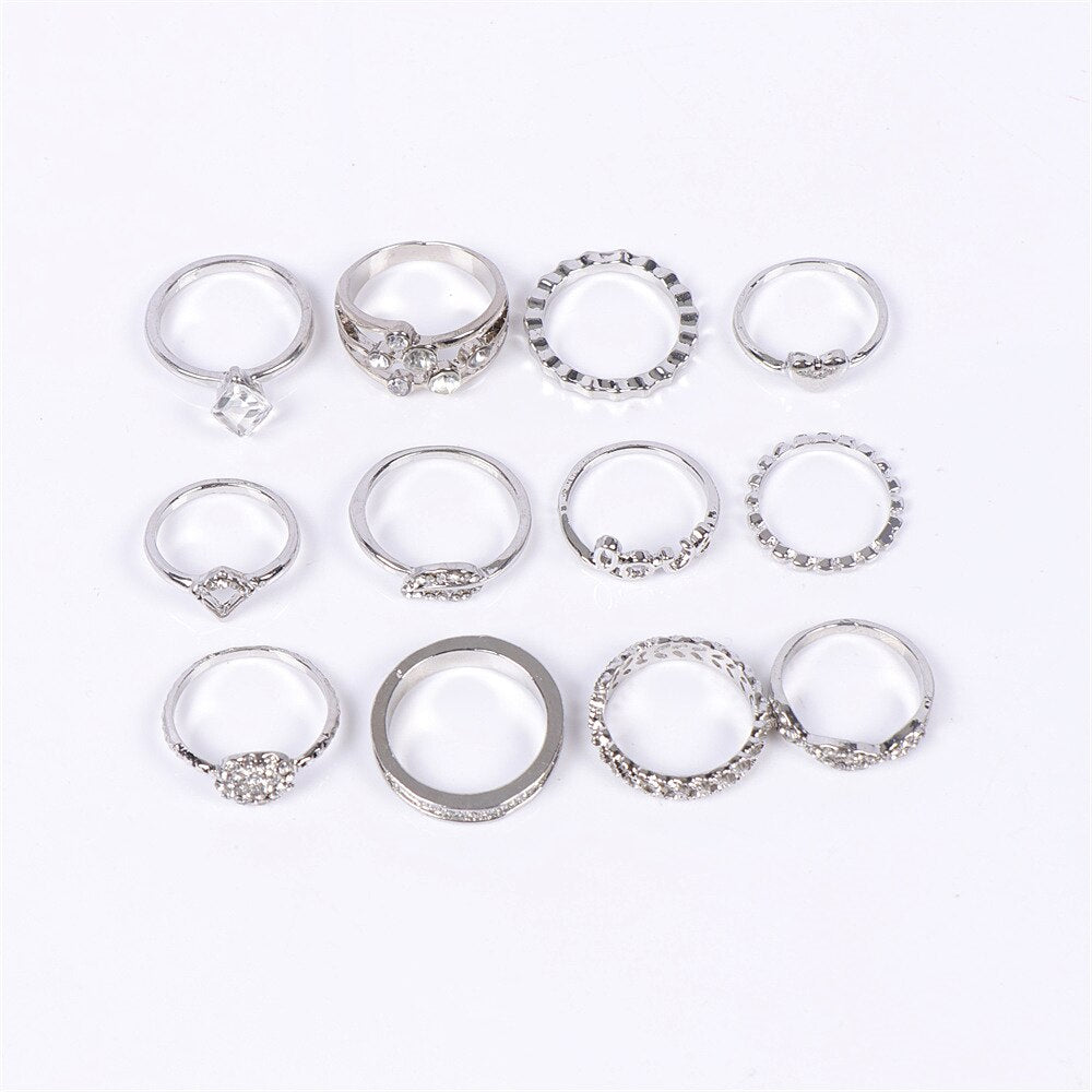 10Pcs/Lot Fashion Rhinestone Finger Rings Jewelry For Women Men Gold Silver Color Mix Style Heart Love Wedding Party