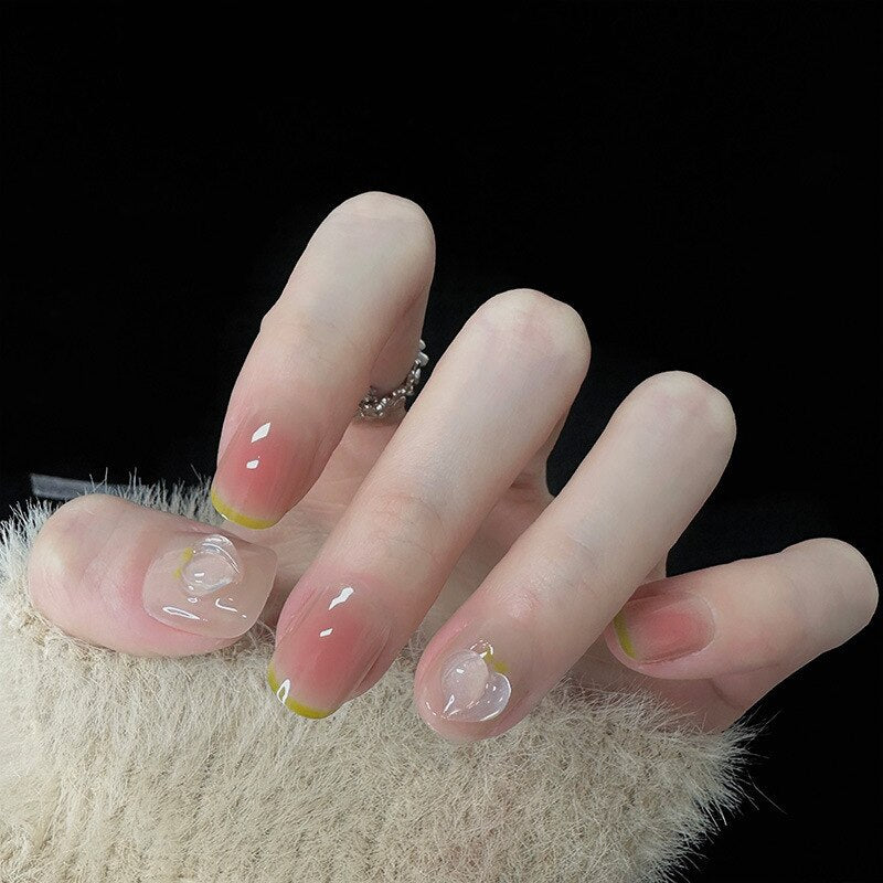 24pcs Wearable Pink Press On Fake Nails Tips With Glue false nails design Butterfly Lovely Girl false nails With Wearing Tools