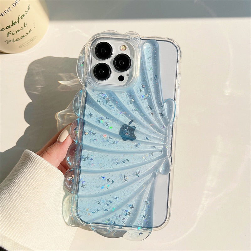 Summer Style Glitter Shell Star Sequin Epoxy Phone Case For iPhone 14 13 12 11 Pro Max INS 3D Simple Fresh Clear Soft Back Cover