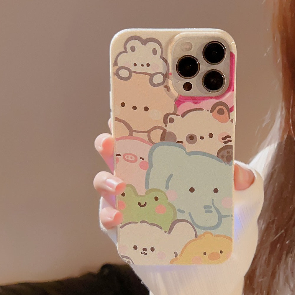 Cute watercolor Elephant puppy cat animal party Phone Case For iPhone 14 13 12 11 Pro Max Xr Xs 7 8 14 Plus Case Cute Soft Cover