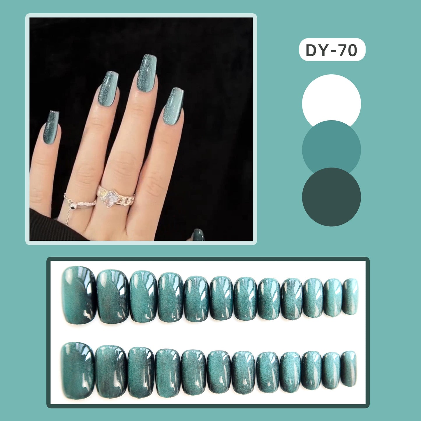 24pcs Cat Eye False Nail Sky Blue Color Fake Nail Tips Full Cover Fashion Nail Art Short Style Press on Nail Manicure Nail Tips