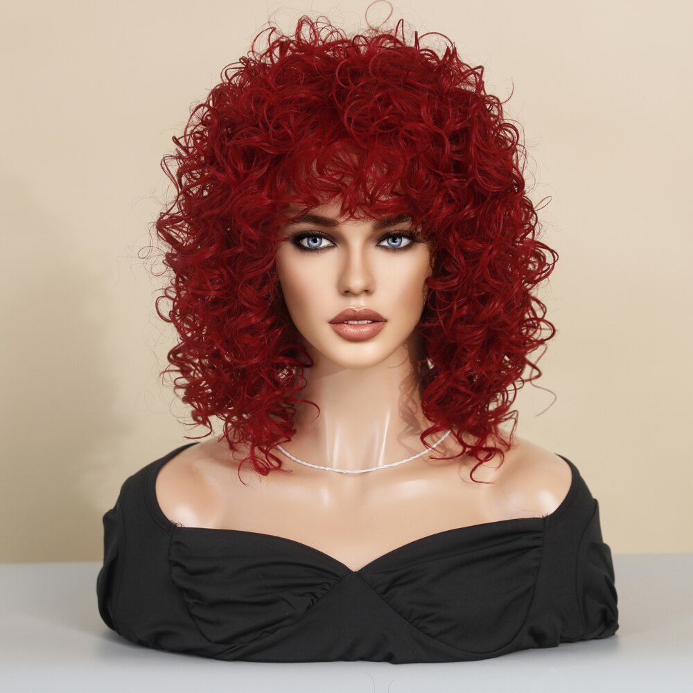 Natural Black Short Curly Hair Wig for Women Heat Resistant Synthetic Wig with Bangs Party Daily Use Afro Female Wig Hair