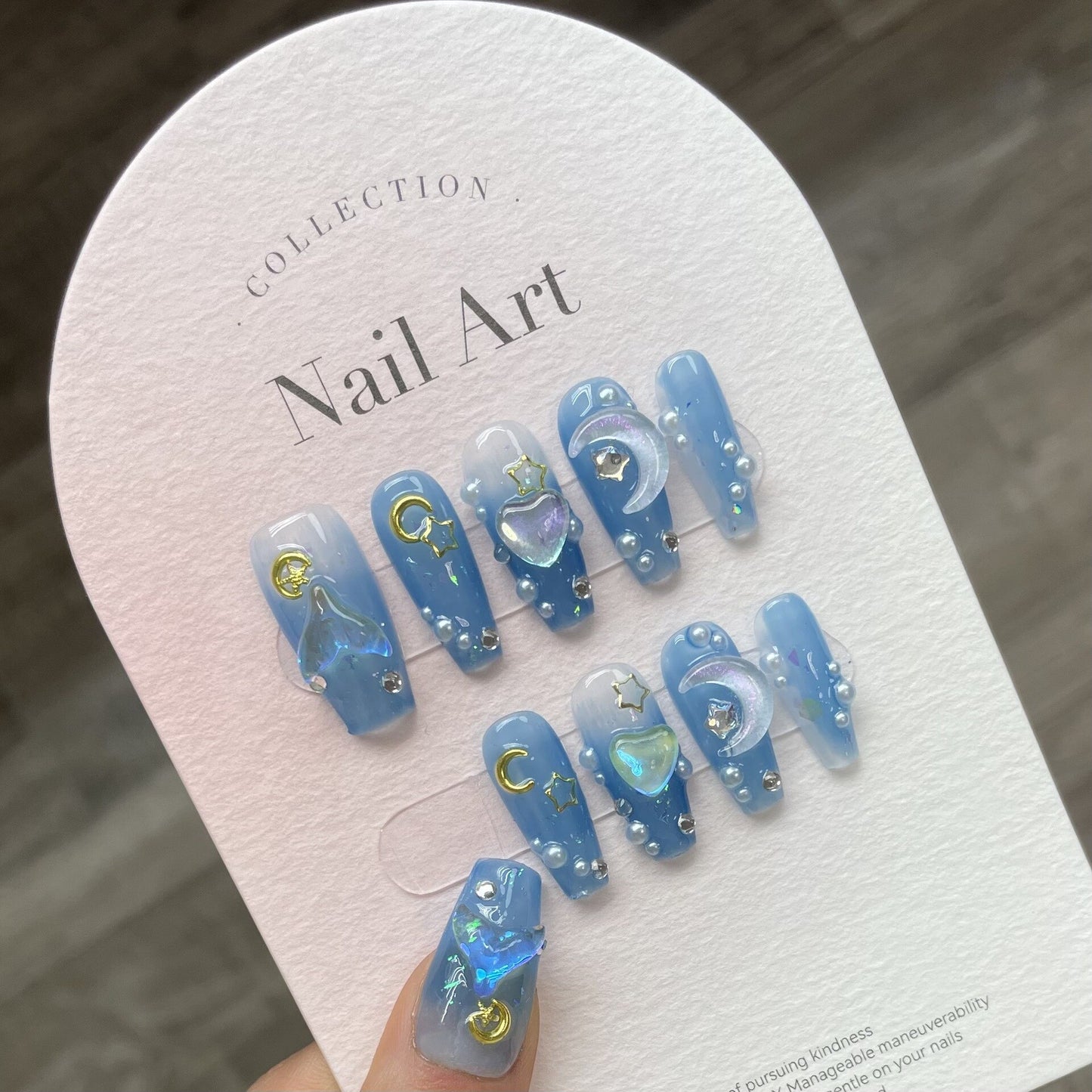 10Pcs Blue Handmade Press On Nails Set Ballet Wearable Artificial False Nails Decoration Nail Art Manicure Fake Nails Tips