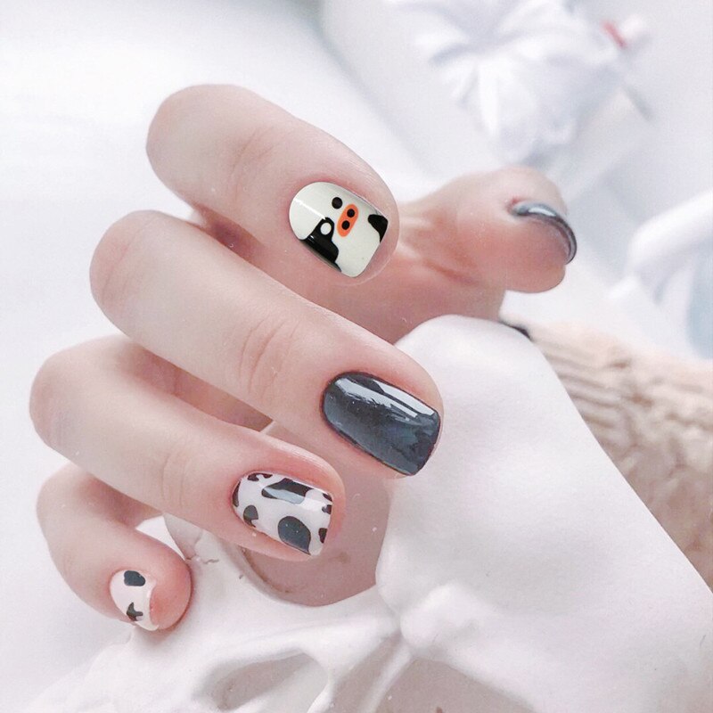 24Pcs False Nails Press on Nails Simplicity Stars Cow Leopard Print Graffiti Broken Flowers Fresh