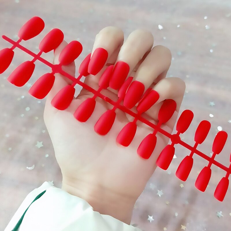 24Pcs/Sheet Matte Fake Nails Full Cover Ballet Fake Nail Elegant Solid Color Long Coffin False Nails Art Artificial Fingernails