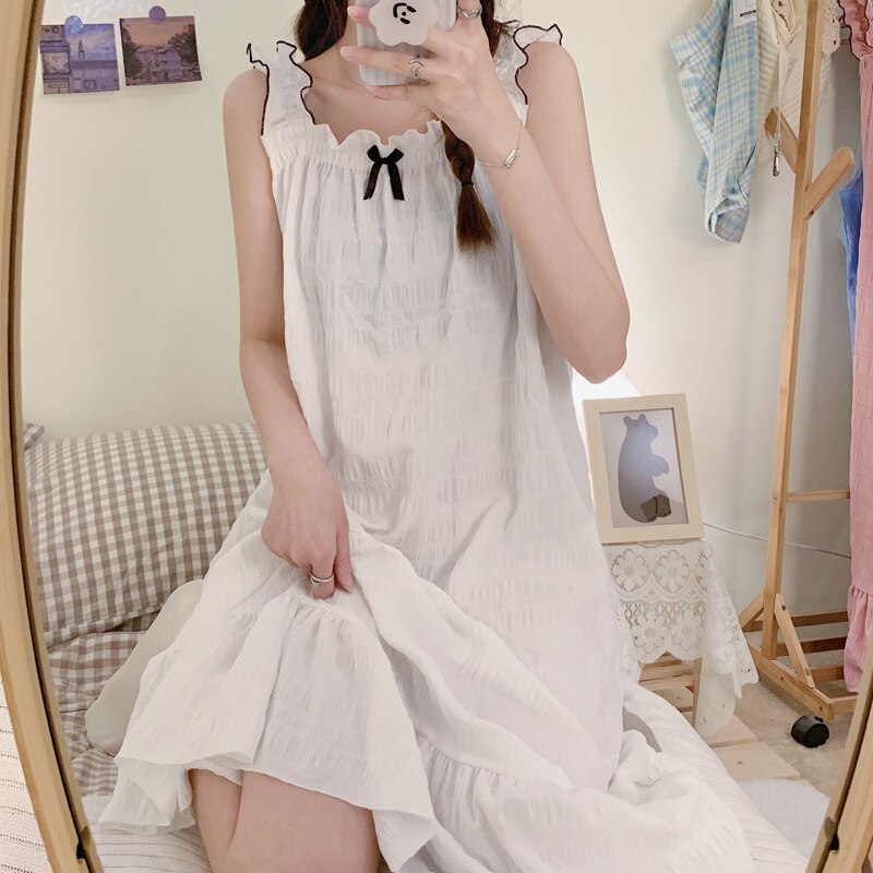 Summer Nightwear Women Cotton Sleeveless Strap Sweet Nightdress Sleepwear Nightgowns Home Clothes Sleepshirt Girl Pajamas Nighty