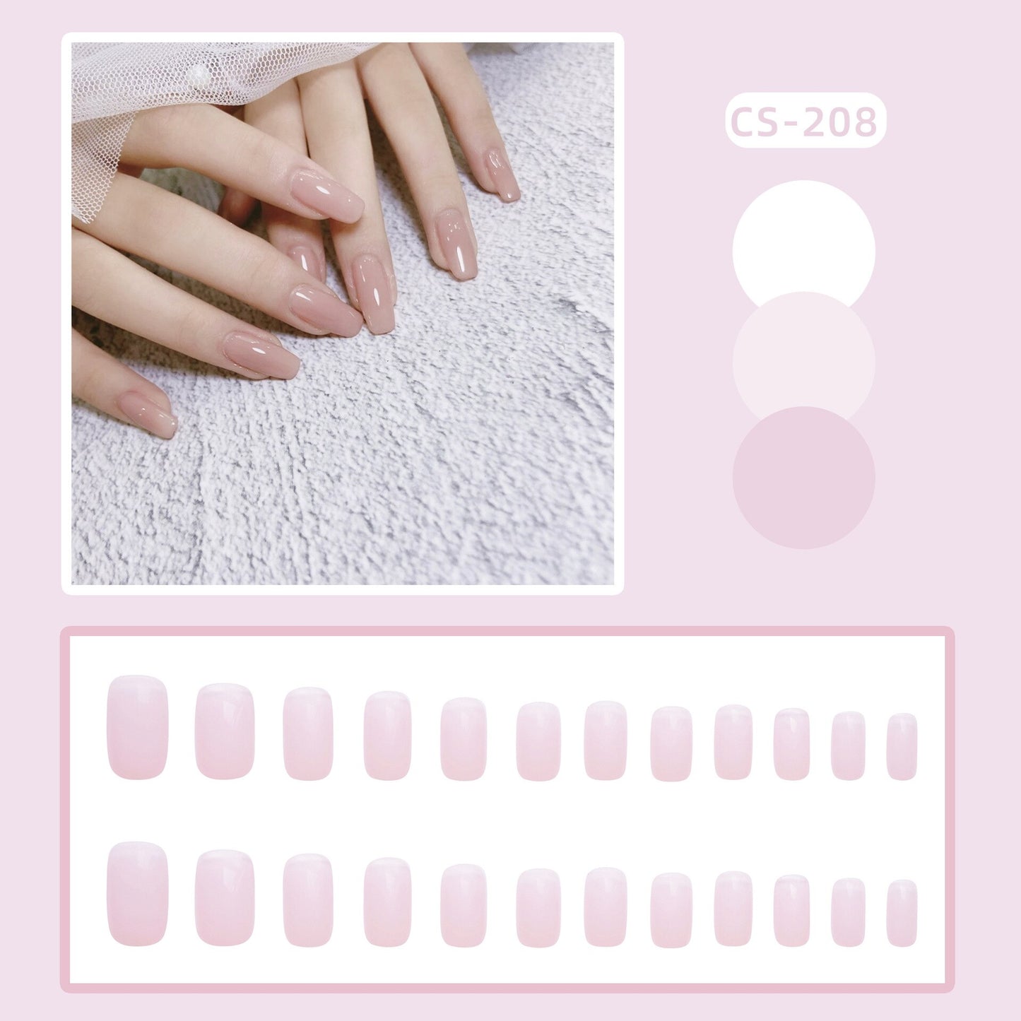 24pcs/Box Long Coffin False Nails Art Rose with Glue Wearable Nude Pink White Color Jelly Nails Tips Full Cover Press On Nails