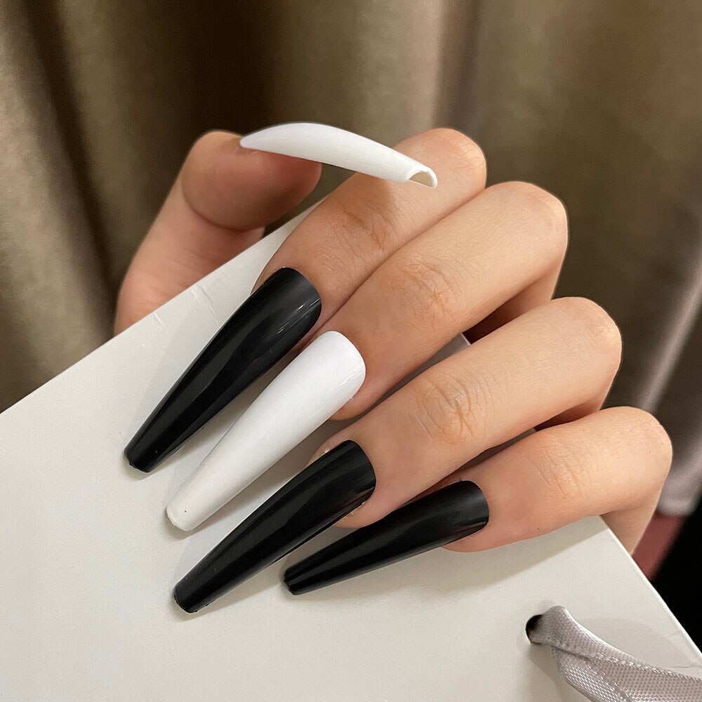 24Tips Extra Long Press on Nail XXL Coffin Ballerina Flat Shape False Nails Ultra Long Acrylic Full Cover Fake Nail Tips