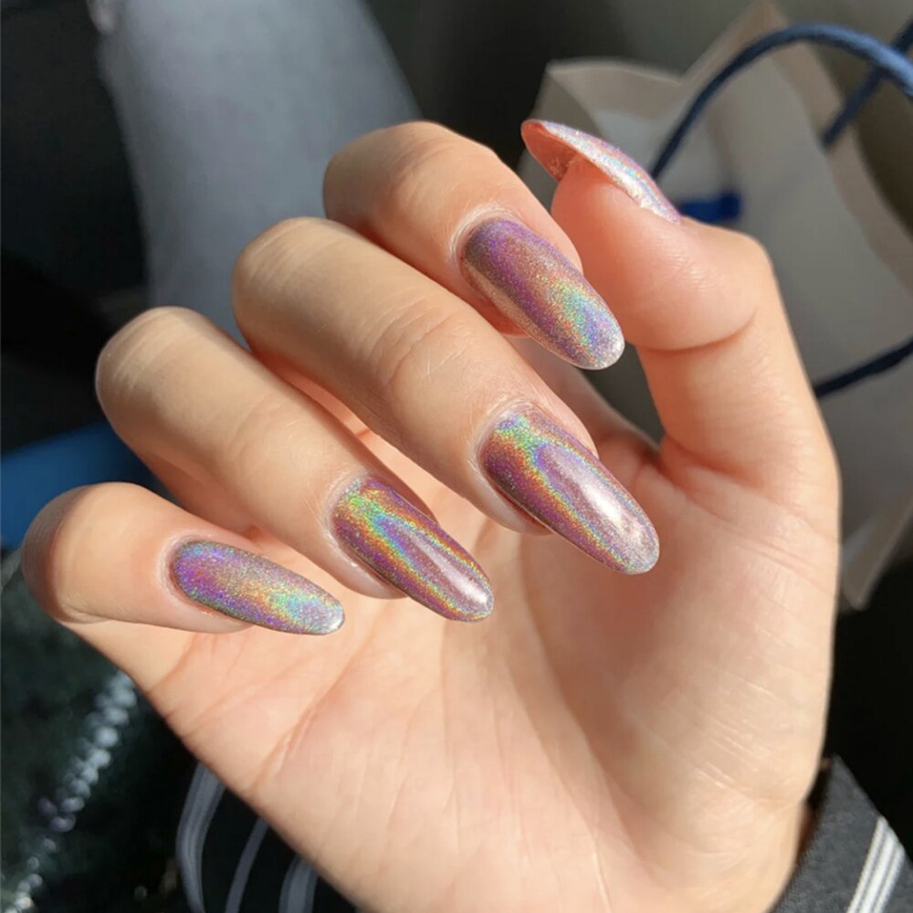 Cat Eye Press On Nails Shiny Rainbow Fake Nail Sweet Style Full Finished Nail Piece Shiny Rainbow Fake Nail Wearable for Girl