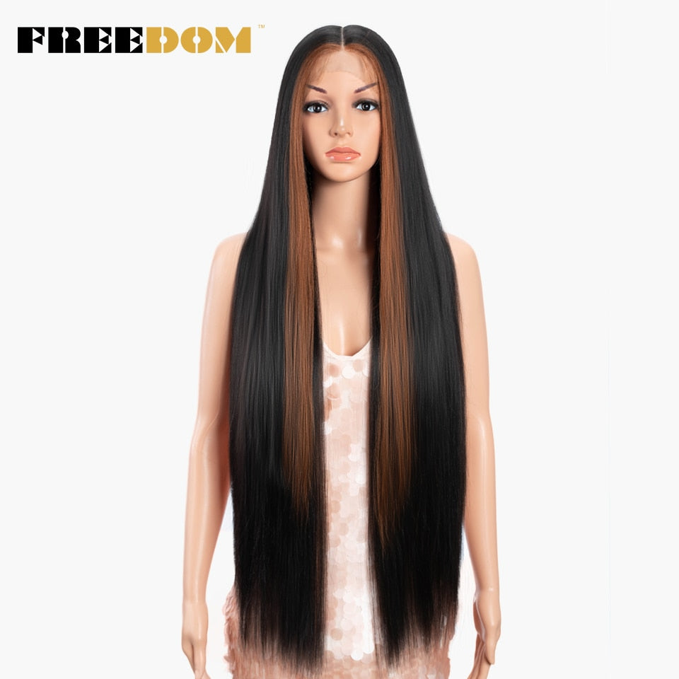 Synthetic Lace Wig 38 Inch Deep Part Long Straight Wig Ombre Pink Cosplay Wigs Synthetic Lace Front Wigs For Black Women