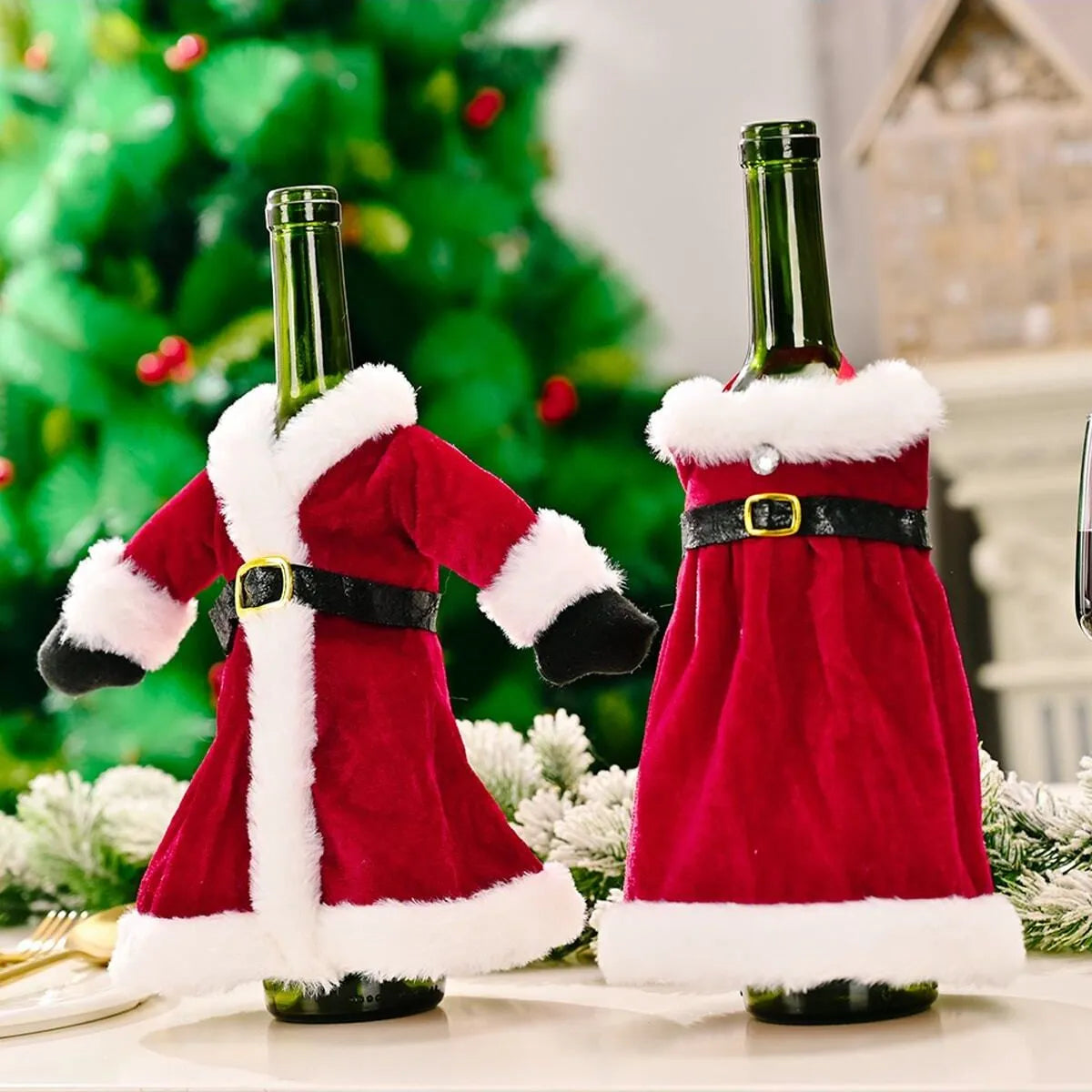 2pc Christmas Decorative Santa Claus Christmas Skirt Dress Wine Bottle Cover Snowman Gifts Christmas Table Decoration