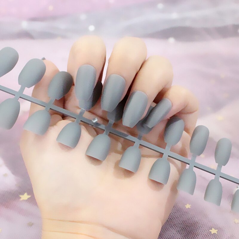 24Pcs/Sheet Matte Fake Nails Full Cover Ballet Fake Nail Elegant Solid Color Long Coffin False Nails Art Artificial Fingernails