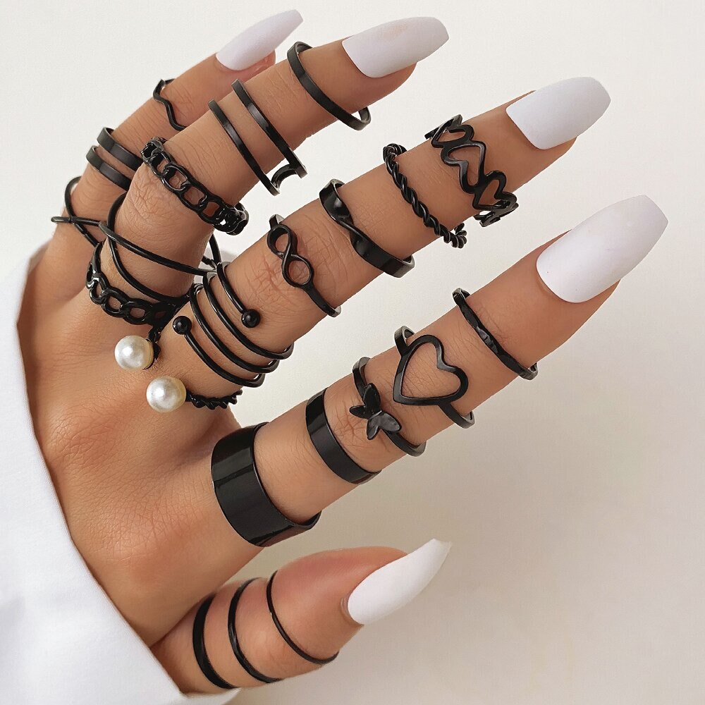 23pcs Hiphop Gold Color Geometric Wheat Rings Set For Women Girls Punk Star Moon Eye Wave Finger Rings Jewelry Party