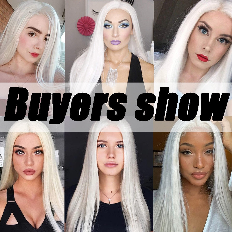 Long Straight White Natural Wigs Middle Part Heat Resistant Synthetic Wigs Suitable for African Women Daily Cosplay Halloween Wig