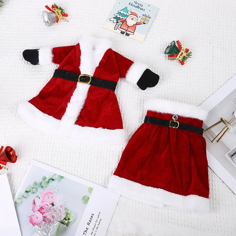 2pc Christmas Decorative Santa Claus Christmas Skirt Dress Wine Bottle Cover Snowman Gifts Christmas Table Decoration