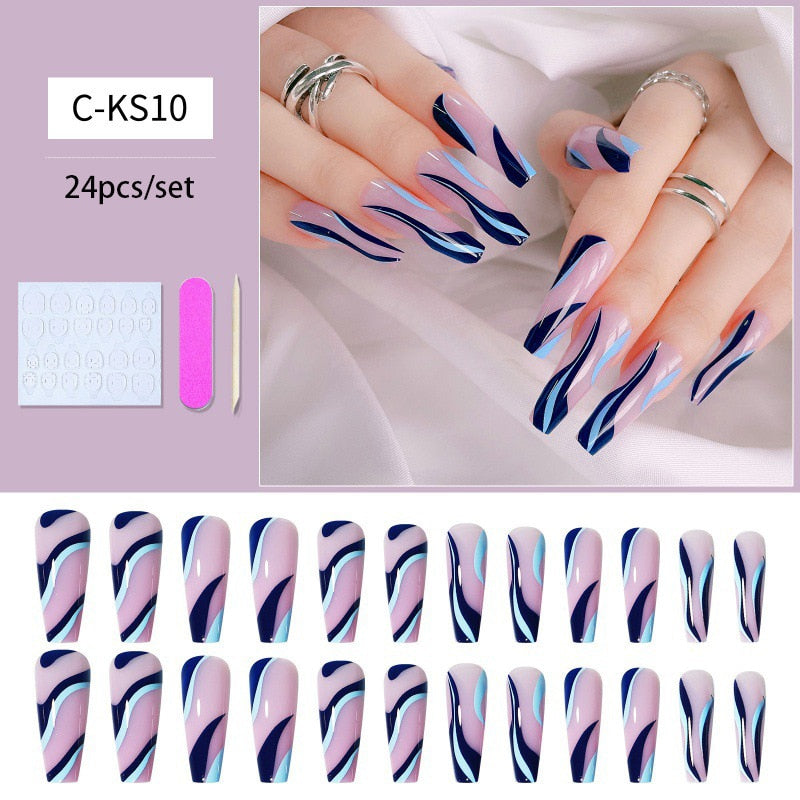 Fake Nails Heart Pattern Full Cover Fake Nails DIY Glue Press On Nails