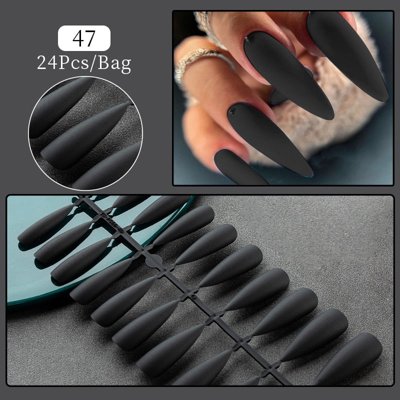 Matte False Nail Tips Solid Color Matte Super Long Coffin False Nail Ballet Press on Nails Tips