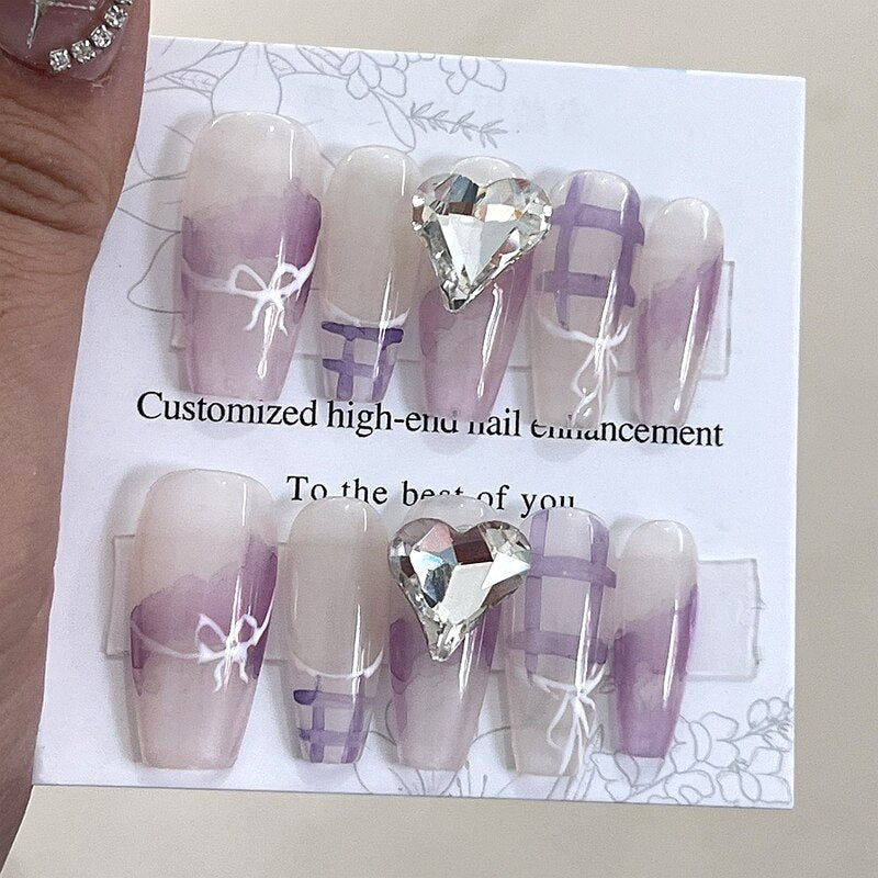 Handmade Mermaid Design Short False Nails Tips Luxury Flower Press On Nail Y2K Reusable Full Cover Coffin Fake Nail With Glue