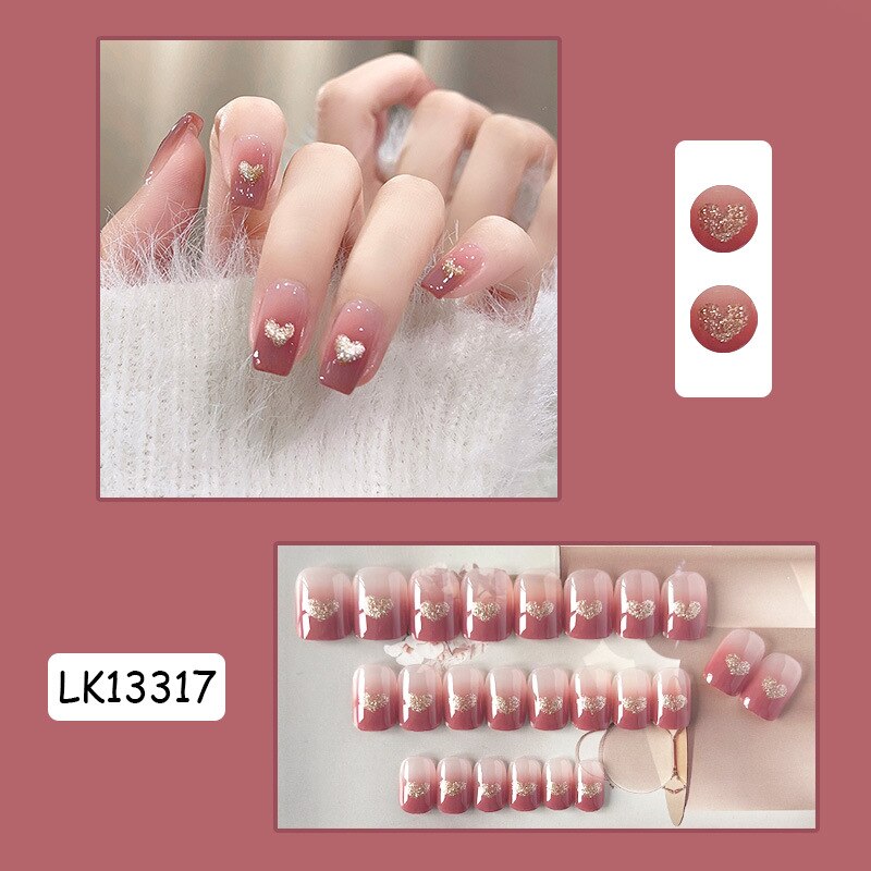 24pc Wearable Gradient fake Nails Nude pink natural Artificial Nails with glue coffin short ballet acrylic press on nails