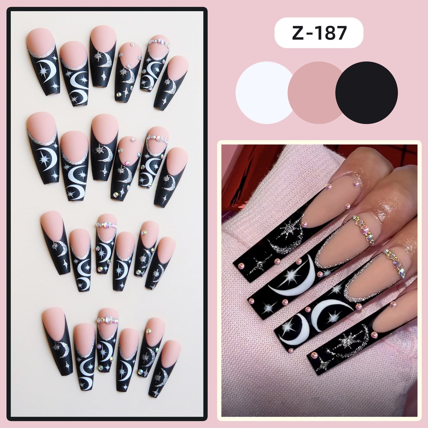 24pcs/box fake nails with Glue Detachable Long Ballerina False Nails With Design Wearable Fake Nails Full Cover