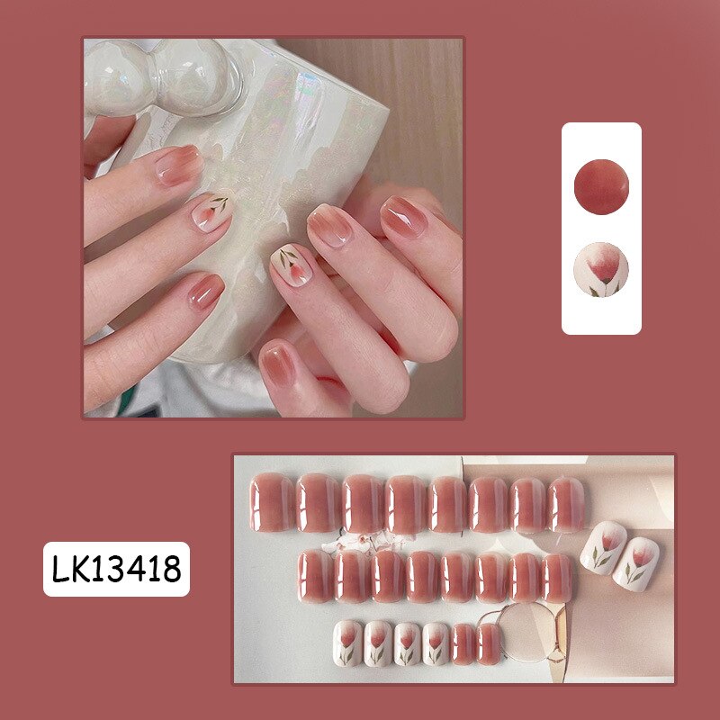 24pc Wearable Gradient fake Nails Nude pink natural Artificial Nails with glue coffin short ballet acrylic press on nails