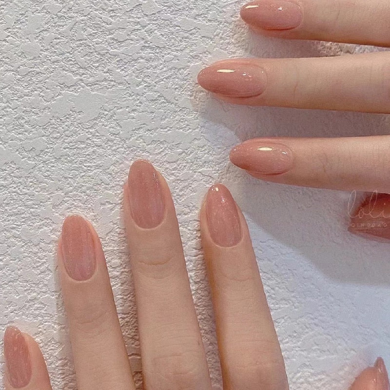 24pcs Long gradient nude false nail with glue simple artifical press on nails acrylic nails natural stick on nails set