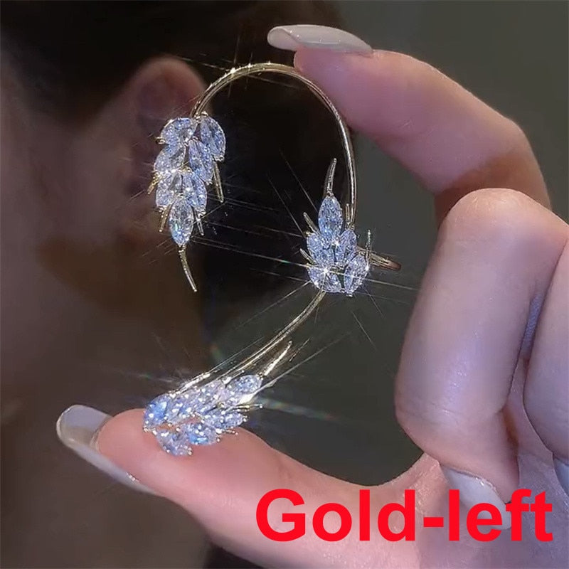 1PC Cute Leaf Clip Earring For Women Without Piercing Punk Rock Sparkling Zircon Ear Cuff Girls Ear-hook Jewelry Gifts