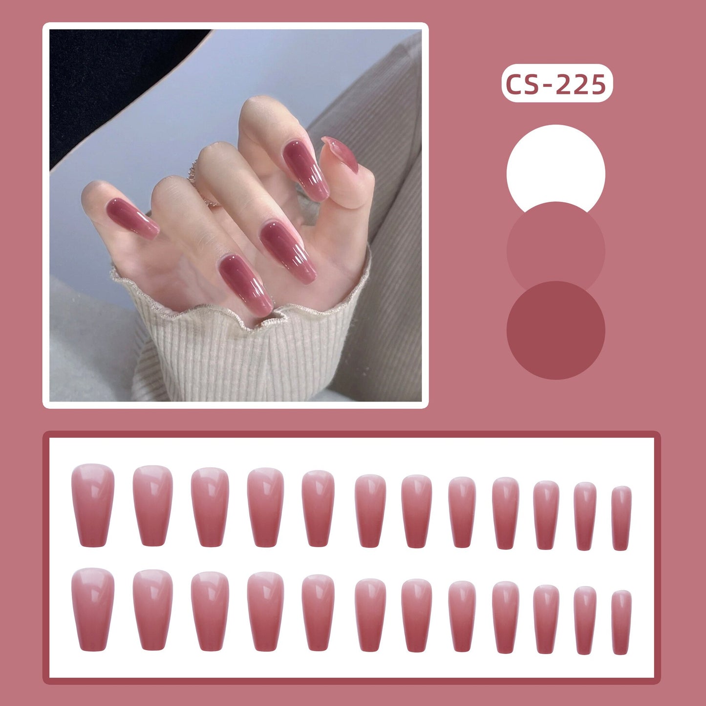 24PCS Khaki Nude Press On False Nails Tips Long Ballerina Pure Color Acrylic Fake Nails Coffin Full Cover Nail With Glue Designs