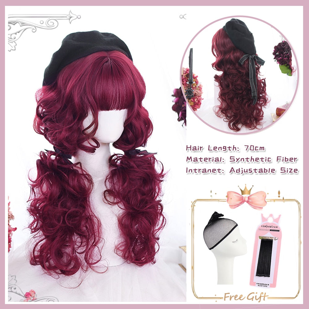 Cosplay Purple Blue High Gloss Bangs Synthetic Long Curly Hair Wig Lolita Women Heat-resistant Wig