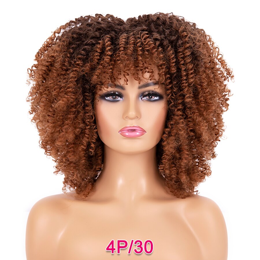 Short Kinky Curly Wigs Pink Blonde Color Curly Afro Wig Short 14 Inch Curly Bob Wig Synthetic Heat Resistant Wigs With Bangs