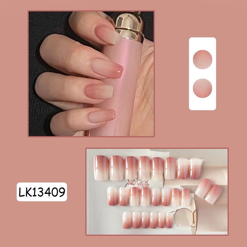 24pc Wearable Gradient fake Nails Nude pink natural Artificial Nails with glue coffin short ballet acrylic press on nails