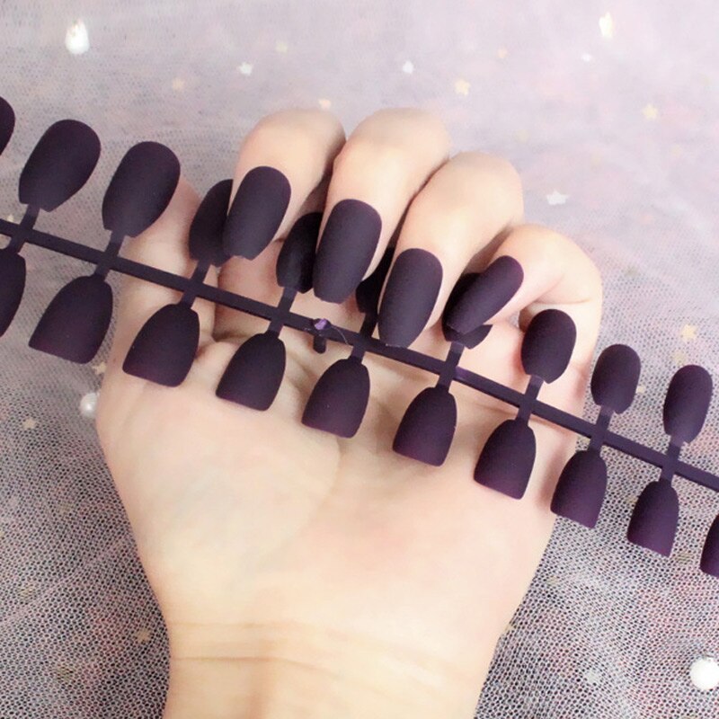 24Pcs/Sheet Matte Fake Nails Full Cover Ballet Fake Nail Elegant Solid Color Long Coffin False Nails Art Artificial Fingernails