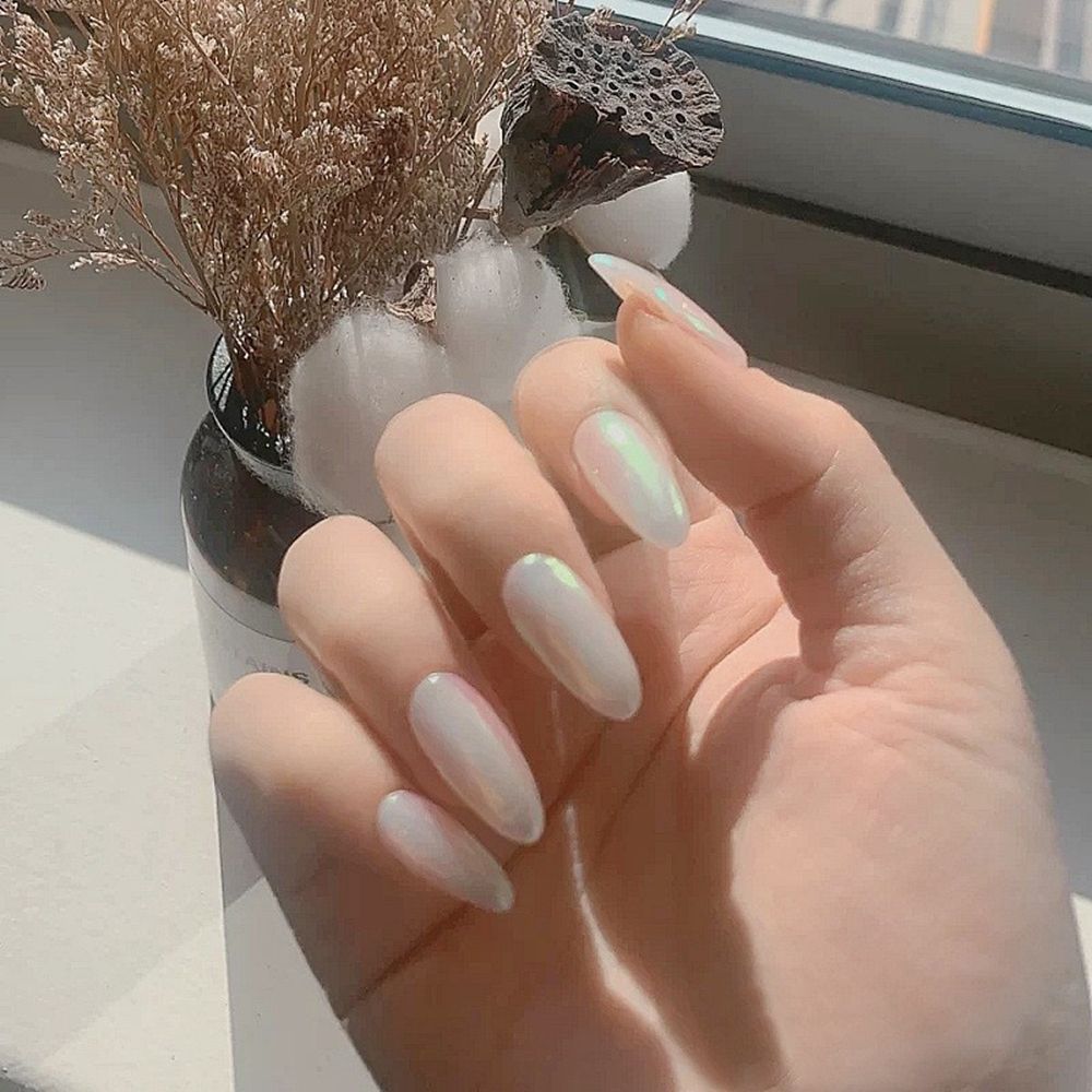 24Pcs/Box Cat Eye Almond False Nails with Design Detachable Wearable Round Head Fake Nails Full Cover Nail Tips Press On Nails