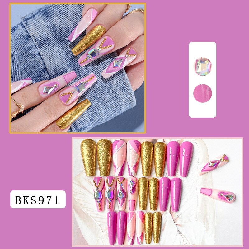 24Pcs/Box Sweet Long Round/Square Head False Nail Art Full Cover Detachable Artificial Y2k Fake Nails Ballerina Press on Nails