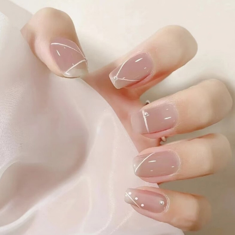 24pcs Wearable Pink Press On Fake Nails Tips With Glue false nails design Butterfly Lovely Girl false nails With Wearing Tools