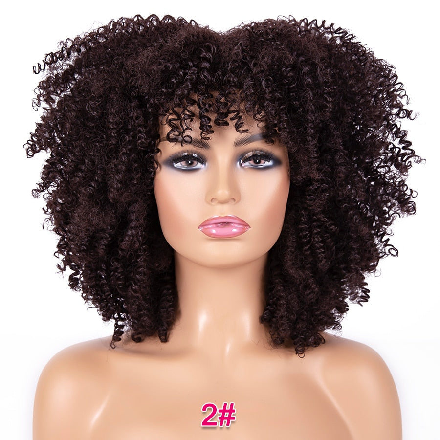 Short Kinky Curly Wigs Pink Blonde Color Curly Afro Wig Short 14 Inch Curly Bob Wig Synthetic Heat Resistant Wigs With Bangs