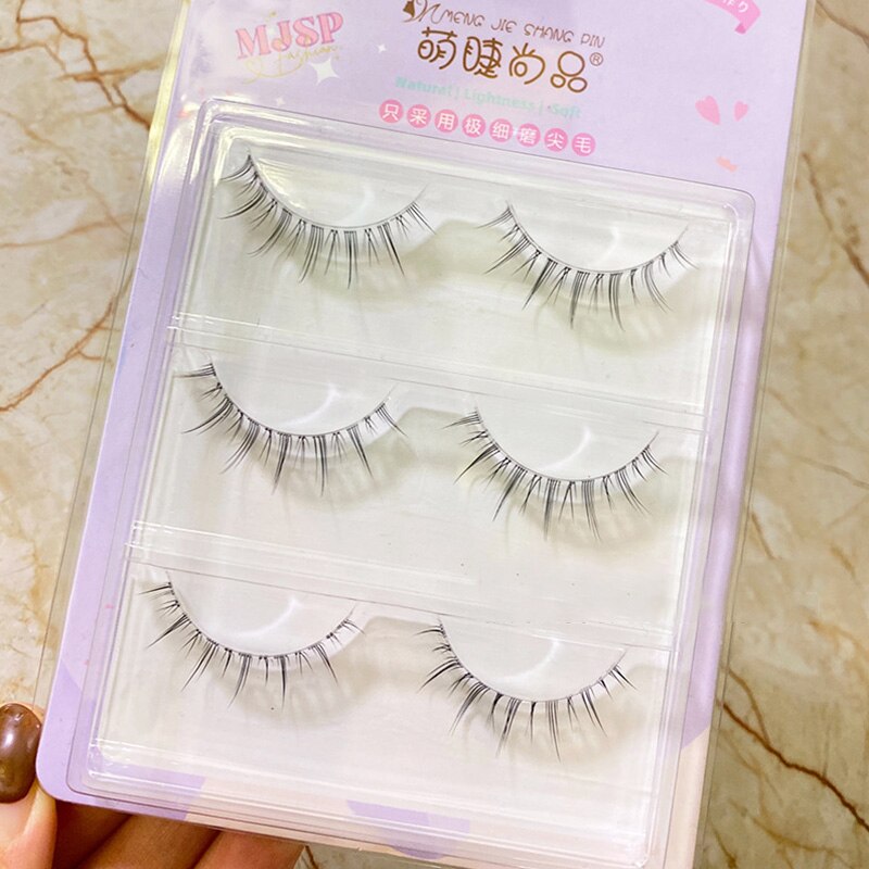 3pairs Mink Eyelashes Invisible Band Lash Extension Natural False Eyelashes Cross Cluster Fairy 3D Faux