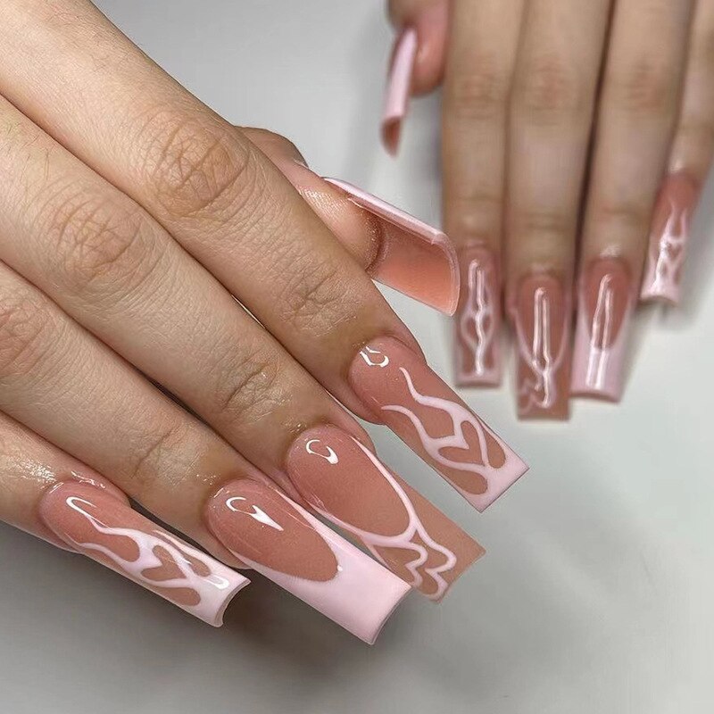 24pcs removeable gradient pink ballerina press on nails full cover artificial fake nail tips natural false nails tips with glue